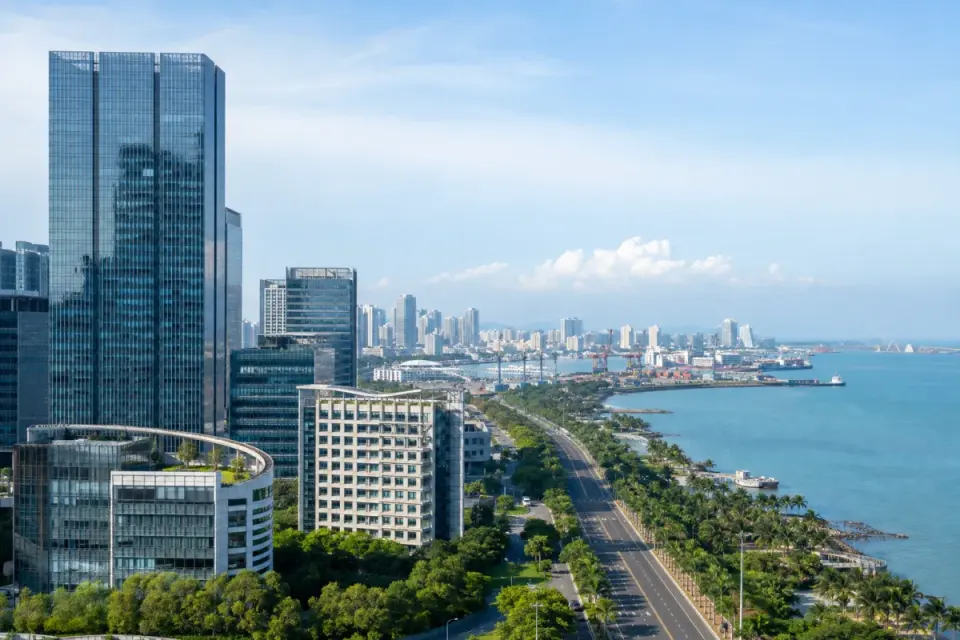 Modern coastal business district in Hainan, China