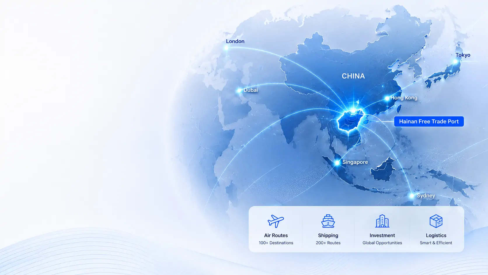 Map showing Hainan's links with international business centres
