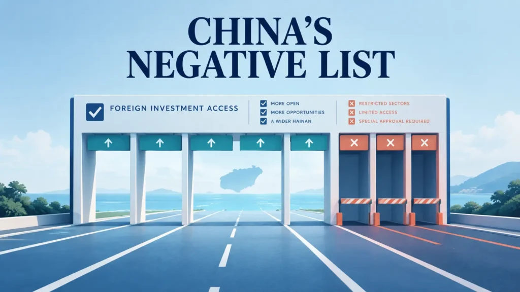 Open investment routes and restricted sectors shown on a simplified foreign investment checklist for China