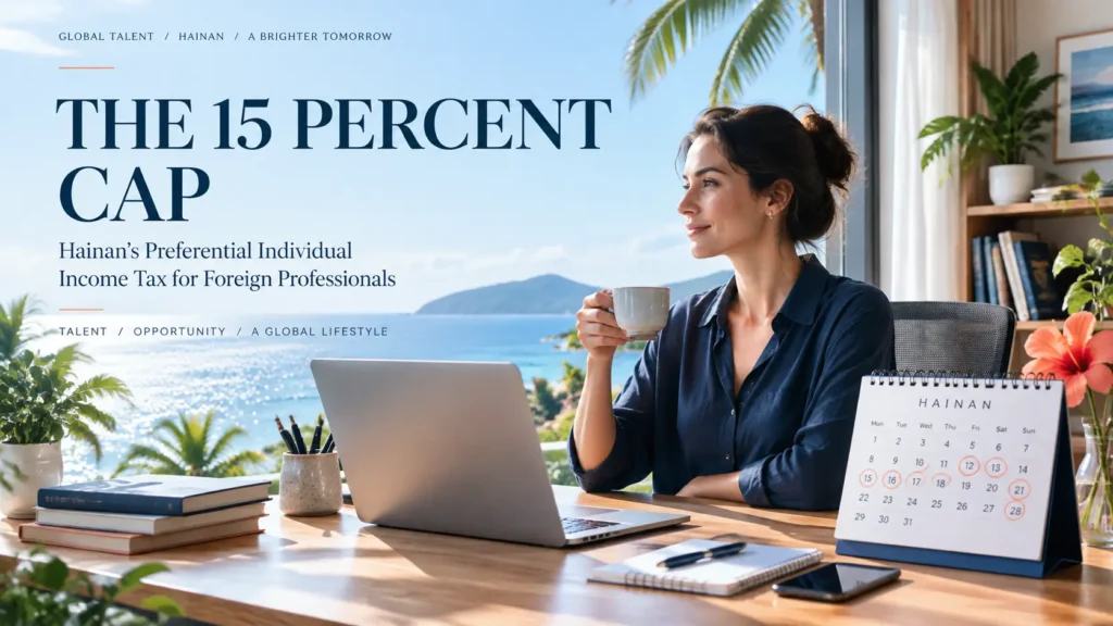 Home office on tropical Hainan with a residence day calendar representing the personal income tax preference