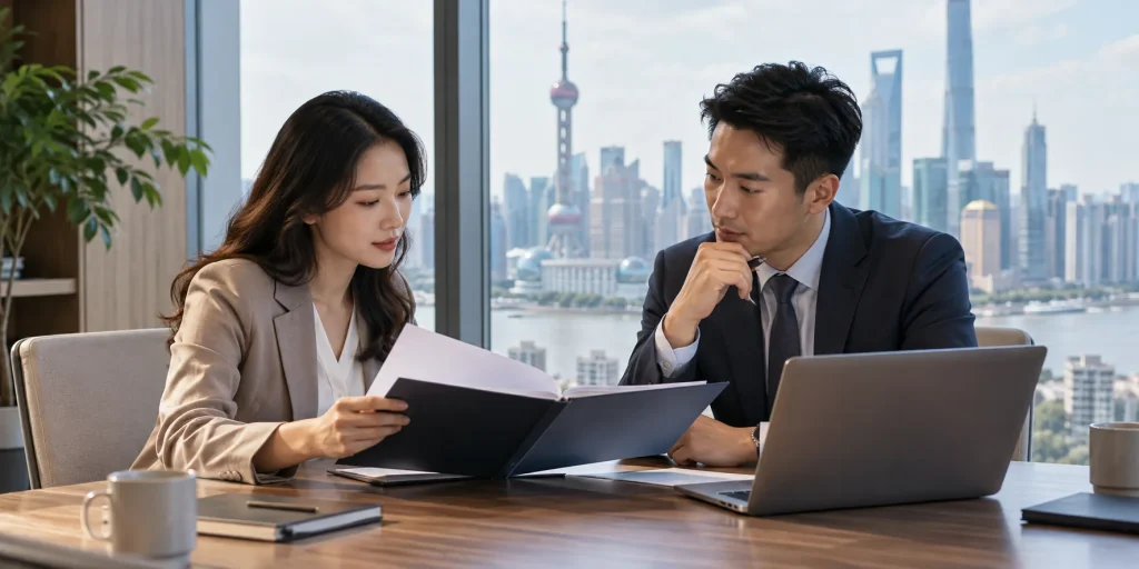 Employment contract and payroll documents being reviewed for a hire in China