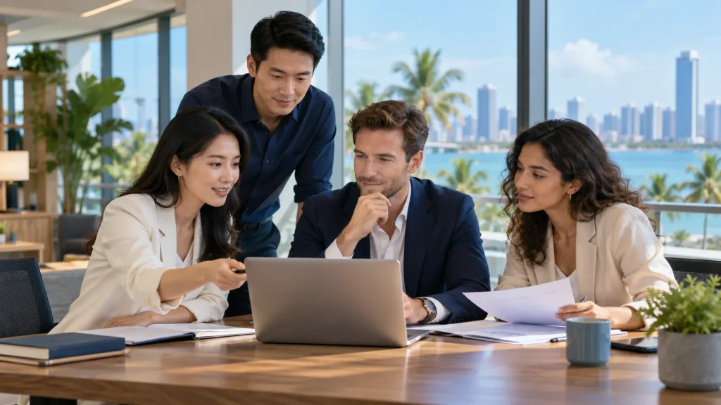 Founders discussing a technology company setup in Hainan